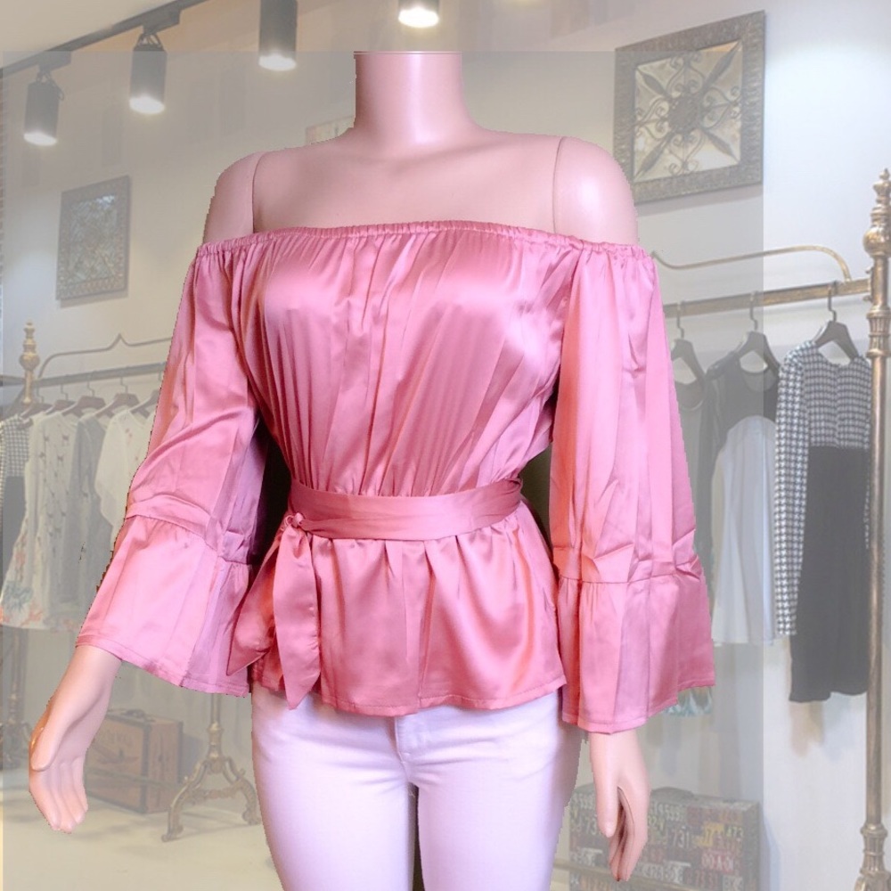 Mauve  Satin Off the Shoulder Top